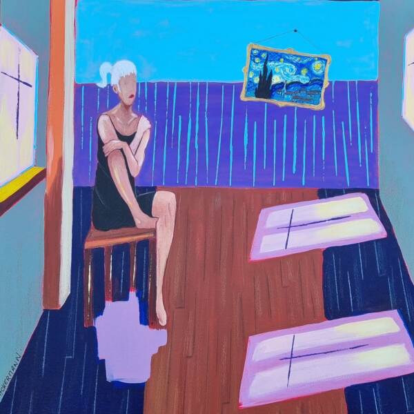 《室内biscornue》苏菲·阿克曼在丙烯画中的作品