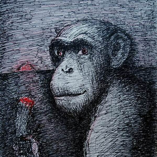 疯狂的猴子切断自己的尾巴,下来Sungchan金正日在绘图墨水