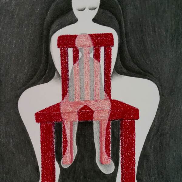 Sungchan Kim的红色椅子绘制混合媒体