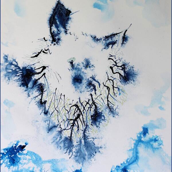 白狼，让·皮埃尔·迈尔斯（Jean-Pierre Milesi）绘画墨水