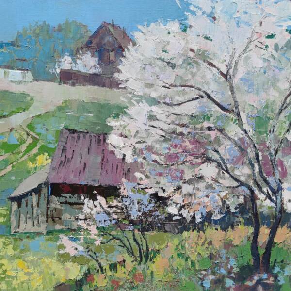 Denis Barsukov在油画中的樱花树