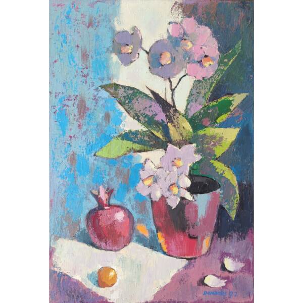 Denis Barsukov在油画中的兰花和石榴